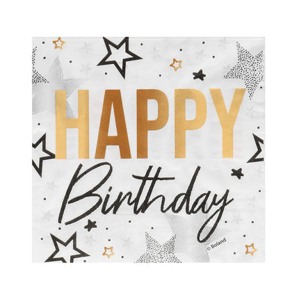 Set of 20 "Happy Birthday" paper napkins (33 x 33 cm)