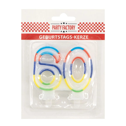 60th Birthday Candle with Colored Edge, 7 cm