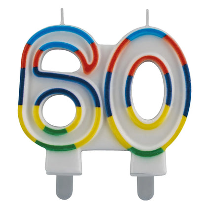 60th Birthday Candle with Colored Edge, 7 cm