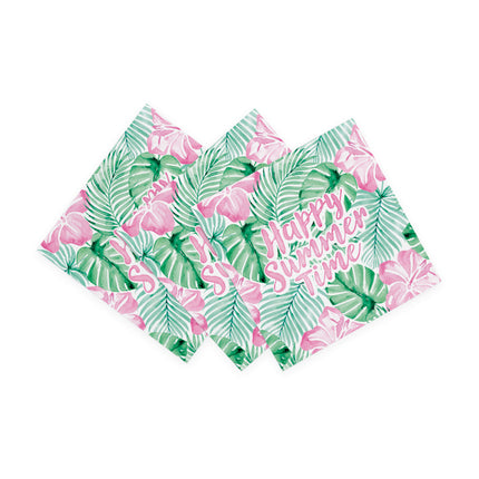 Green and Pink Napkins, "Happy Summer Time," 33 cm, 20-pack