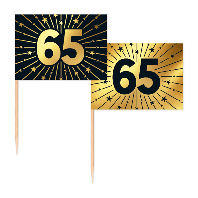65 Jaar Cocktailprikkers Goud Zwart 50st van WeFiesta koop je bij Partywinkel