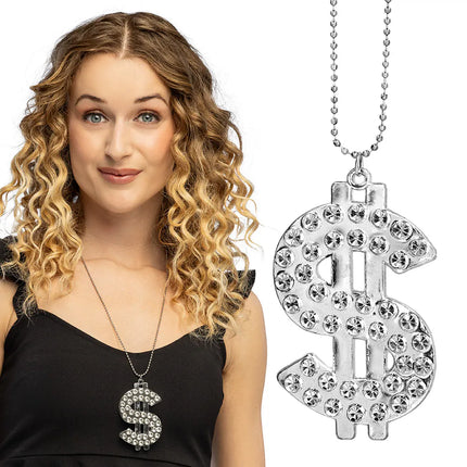Bling Dollar Silver Necklace