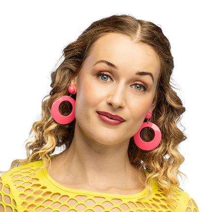 Pair of Retro Neon Pink Earrings
