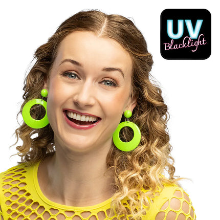 Pair of Retro Neon Green UV Earrings