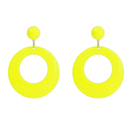 Pair of Retro Neon Yellow UV Earrings