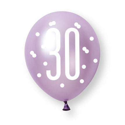 6ct Glitz Pink Number 30 Pearl Premium 30cm Latex Balloons van Unique koop je bij Partywinkel