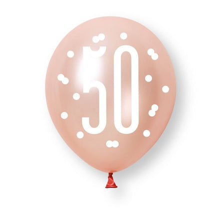 6ct Glitz Rose Gold Number 50 Assorted Platinum & Pearl Premium 30cm Latex Balloons van Unique koop je bij Partywinkel