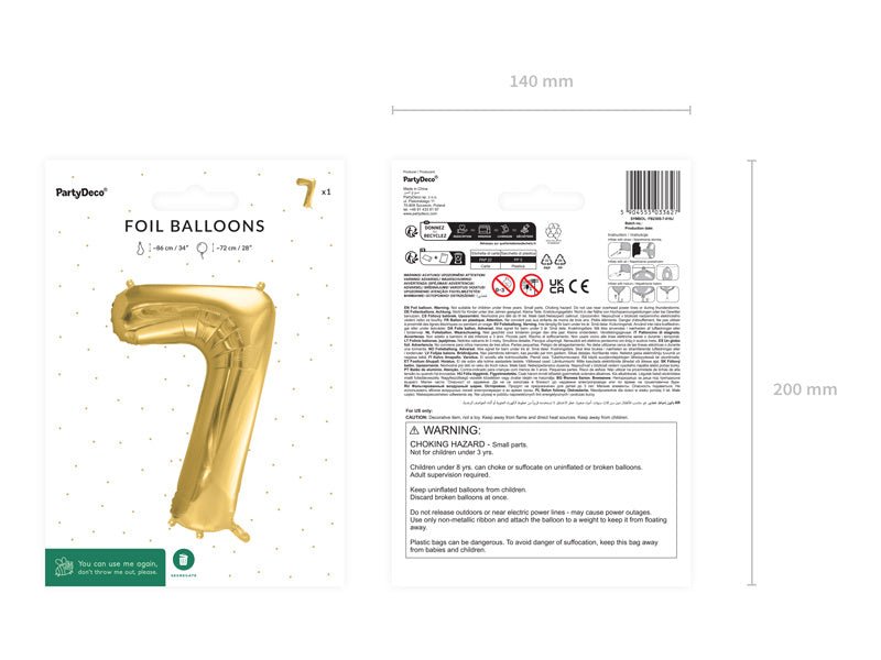 7 Jaar Cijfer Ballon Goud Leeg 72cm van Partydeco koop je bij Partywinkel