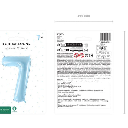 7 Jaar Cijfer Ballon Lichtblauw Leeg 72cm van Partydeco koop je bij Partywinkel