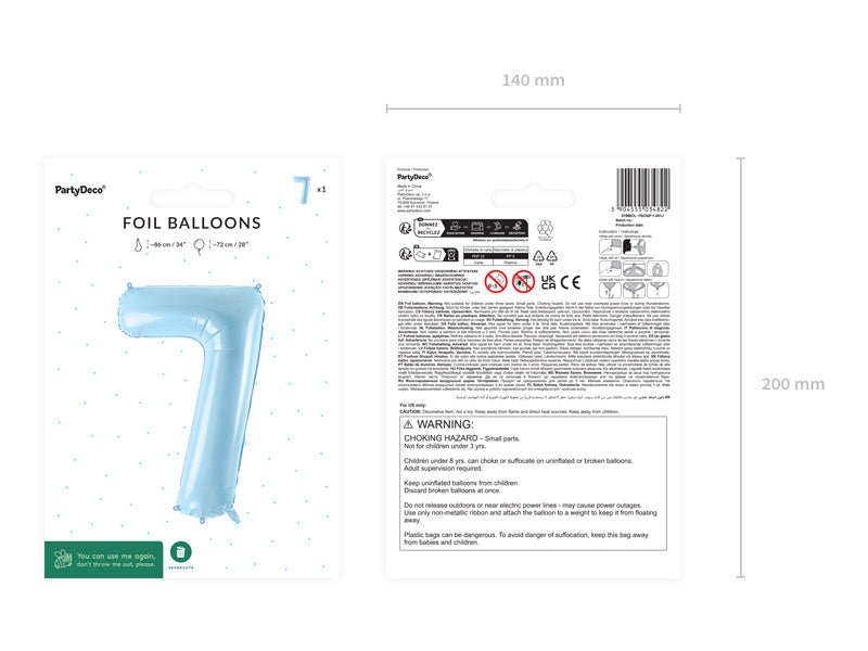 7 Jaar Cijfer Ballon Lichtblauw Leeg 72cm van Partydeco koop je bij Partywinkel