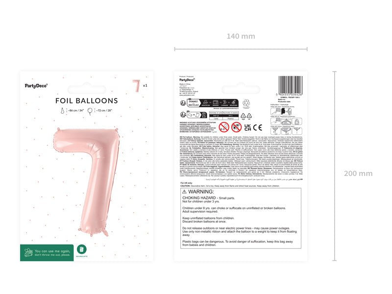 7 Jaar Cijfer Ballon Lichtroze Leeg 72cm van Partydeco koop je bij Partywinkel