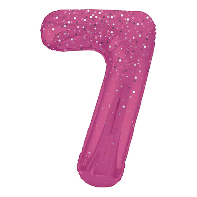 7 Jaar Cijfer Ballon Roze Stippen 86cm van Unique koop je bij Partywinkel