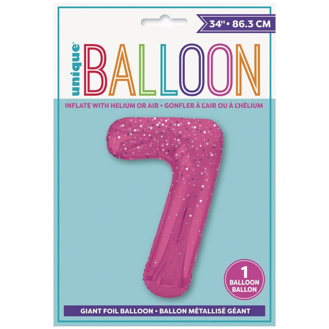 7 Jaar Cijfer Ballon Roze Stippen 86cm van Unique koop je bij Partywinkel