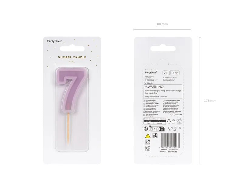 7 Jaar Kaars Paars 10cm van Partydeco koop je bij Partywinkel
