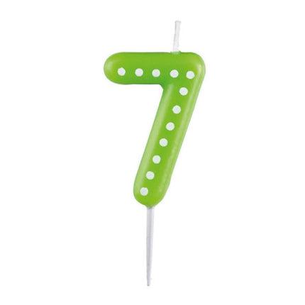 7 Kaars Groen Stippen 6,5cm van Riethmueller koop je bij Partywinkel