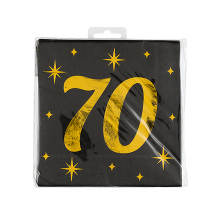 70 Jaar Servetten Zwart Goud 19cm 16st van Paper Dreams koop je bij Partywinkel