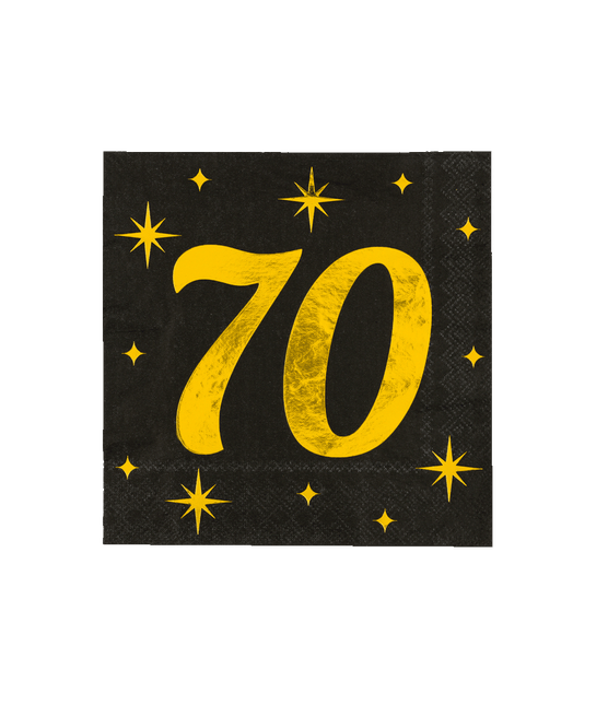 70 Jaar Servetten Zwart Goud 19cm 16st van Paper Dreams koop je bij Partywinkel