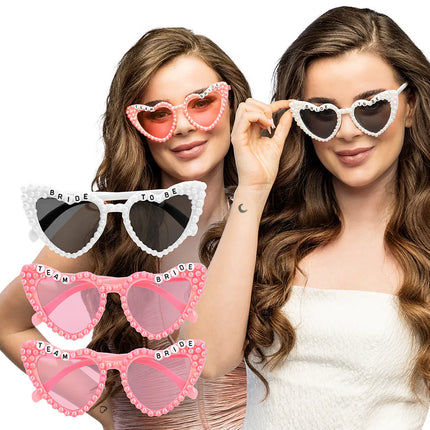 Set of 3 Bridal Pearl Party Glasses (Bride and Team Bride)