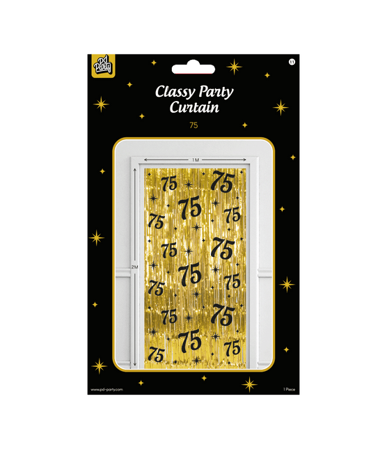 75 Jaar Deurgordijn Goud Zwart van Paper Dreams koop je bij Partywinkel