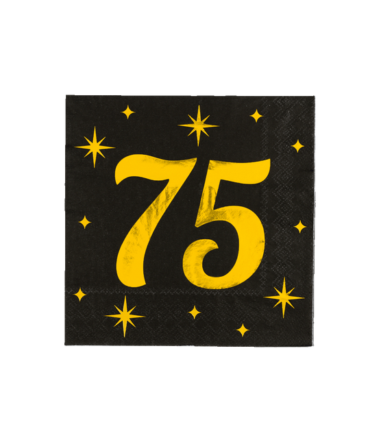75 Jaar Servetten Zwart Goud 19cm 16st van Paper Dreams koop je bij Partywinkel