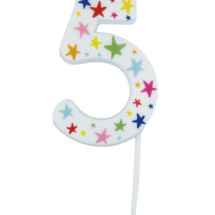 White Number Candle, 5 Stars