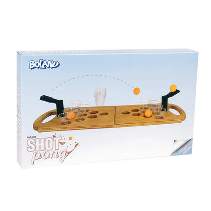 Shot Pong Drinking Game Set (foldable wooden game board, 2 shooters, 4 balls, 12 shot glasses)