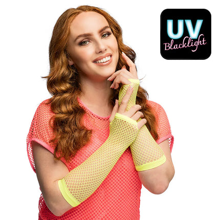 Pair of elbow-length mesh gloves, neon yellow