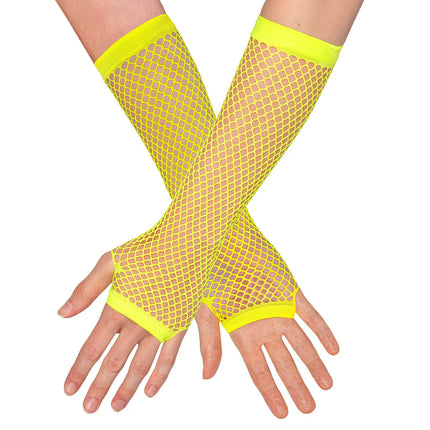Pair of elbow-length mesh gloves, neon yellow