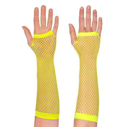 Pair of elbow-length mesh gloves, neon yellow