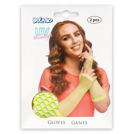 Pair of elbow-length mesh gloves, neon yellow