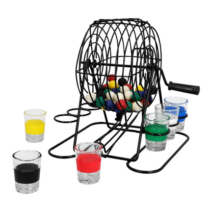 "Bingo Shots" Drinking Game Set (metal bingo wheel, 48 balls, 6 shot glasses)