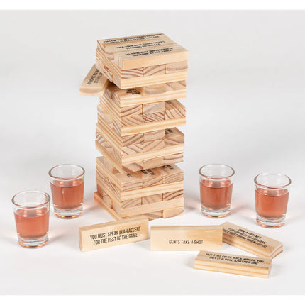 "Drinking Tower" Party Game Set (4 shot glasses, 54 wooden blocks)