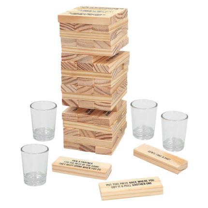 "Drinking Tower" Party Game Set (4 shot glasses, 54 wooden blocks)