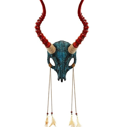 SHAMAN MASK: BULL SKULL WITH HORNS AND FEATHERS