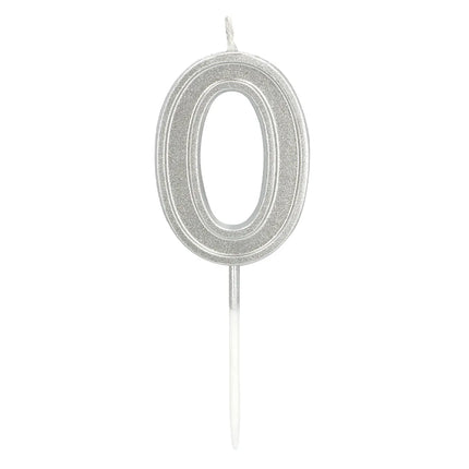 Elegant '0' Silver Candle on a Stick (3 x 4.2 x 0.7 cm)