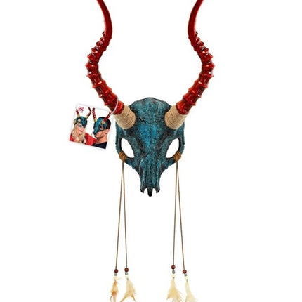 SHAMAN MASK: BULL SKULL WITH HORNS AND FEATHERS