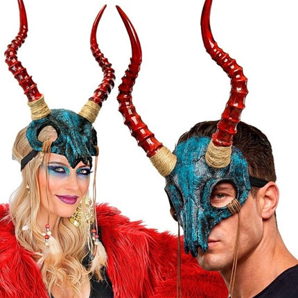 SHAMAN MASK: BULL SKULL WITH HORNS AND FEATHERS