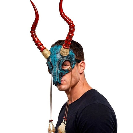 SHAMAN MASK: BULL SKULL WITH HORNS AND FEATHERS