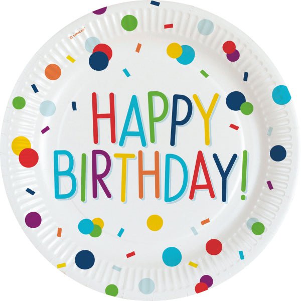 8 Borden Confetti Birthday Happy Birthday Round Papier 23 cm van Riethmueller koop je bij Partywinkel