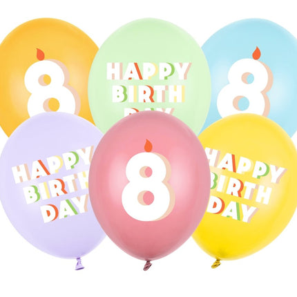 8 Jaar Ballonnen 30cm 6st van Partydeco koop je bij Partywinkel