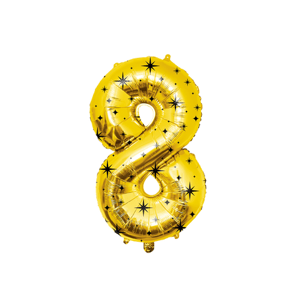 8 Jaar Cijfer Ballon Goud Zwart Sterren 86cm van Paper Dreams koop je bij Partywinkel