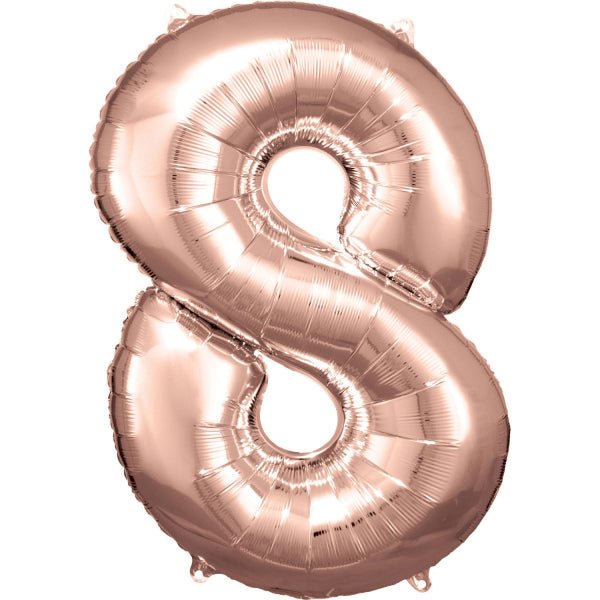 8 Jaar Cijfer Ballon Rose Goud Glanzend Leeg 86cm van Riethmueller koop je bij Partywinkel