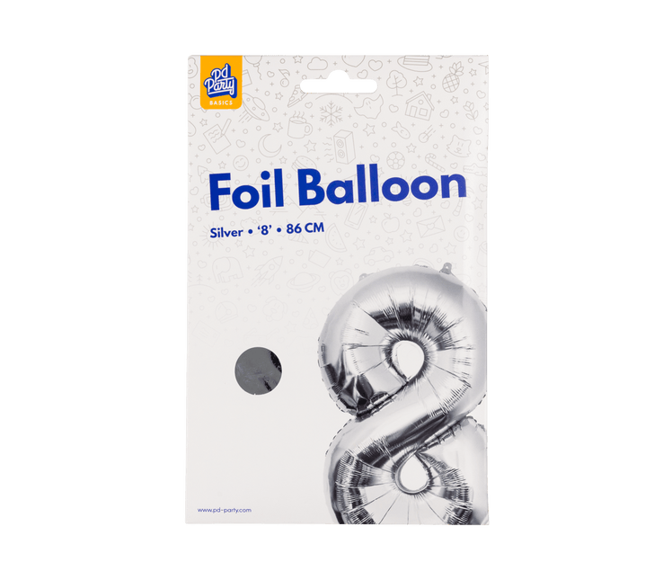 8 Jaar Cijfer Ballon Zilver Leeg 86cm van Paper Dreams koop je bij Partywinkel
