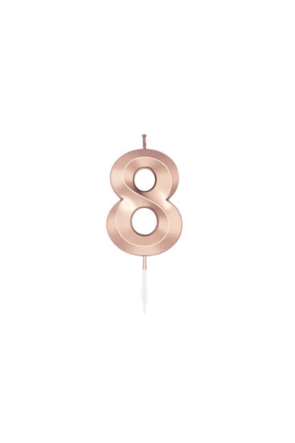 8 Jaar Kaars Rose Goud Metallic 6cm van WeFiesta koop je bij Partywinkel