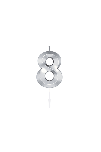 8 Jaar Kaars Zilver Metallic 6cm van WeFiesta koop je bij Partywinkel