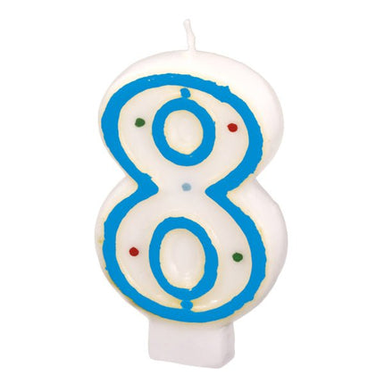 8 Kaars Blauw Wit 7cm van Riethmueller koop je bij Partywinkel