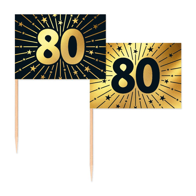 80 Jaar Cocktailprikkers Goud Zwart 50st van WeFiesta koop je bij Partywinkel