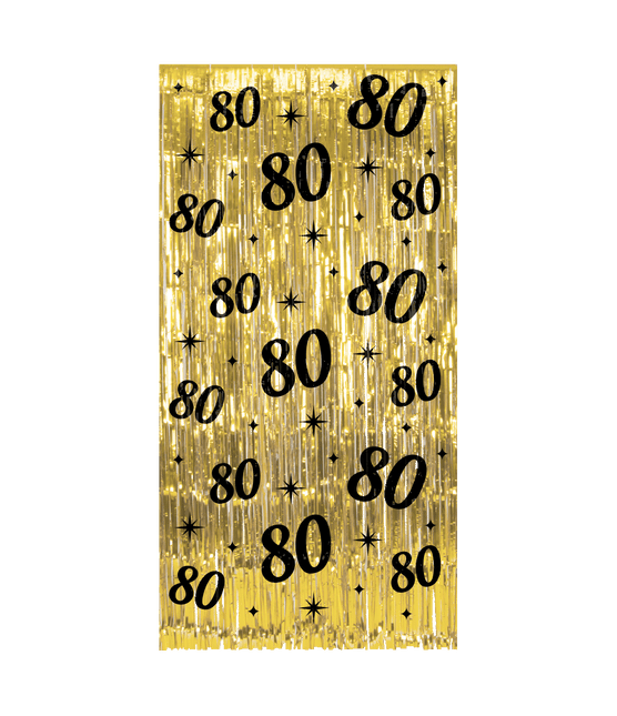 80 Jaar Deurgordijn Goud Zwart van Paper Dreams koop je bij Partywinkel