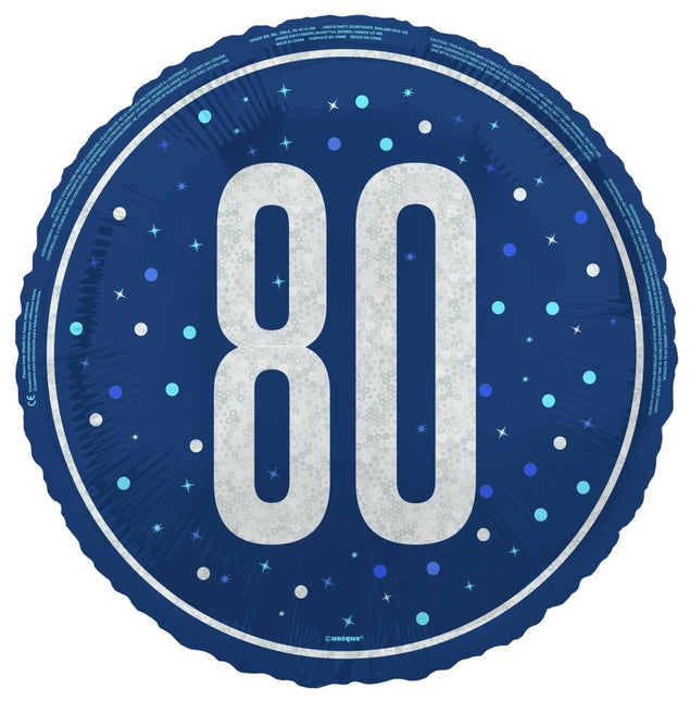 80 Jaar Helium Ballon Blauw Leeg 45cm van Unique koop je bij Partywinkel