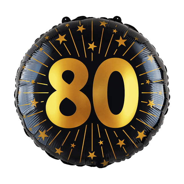 80 Jaar Helium Ballon Zwart Goud Leeg 45cm van WeFiesta koop je bij Partywinkel